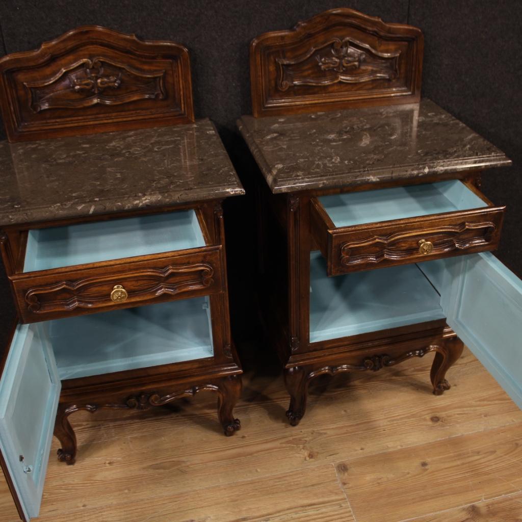 Pair of 20th Century Walnut Wood and Marble-Top Italian Nightstands, 1950 1