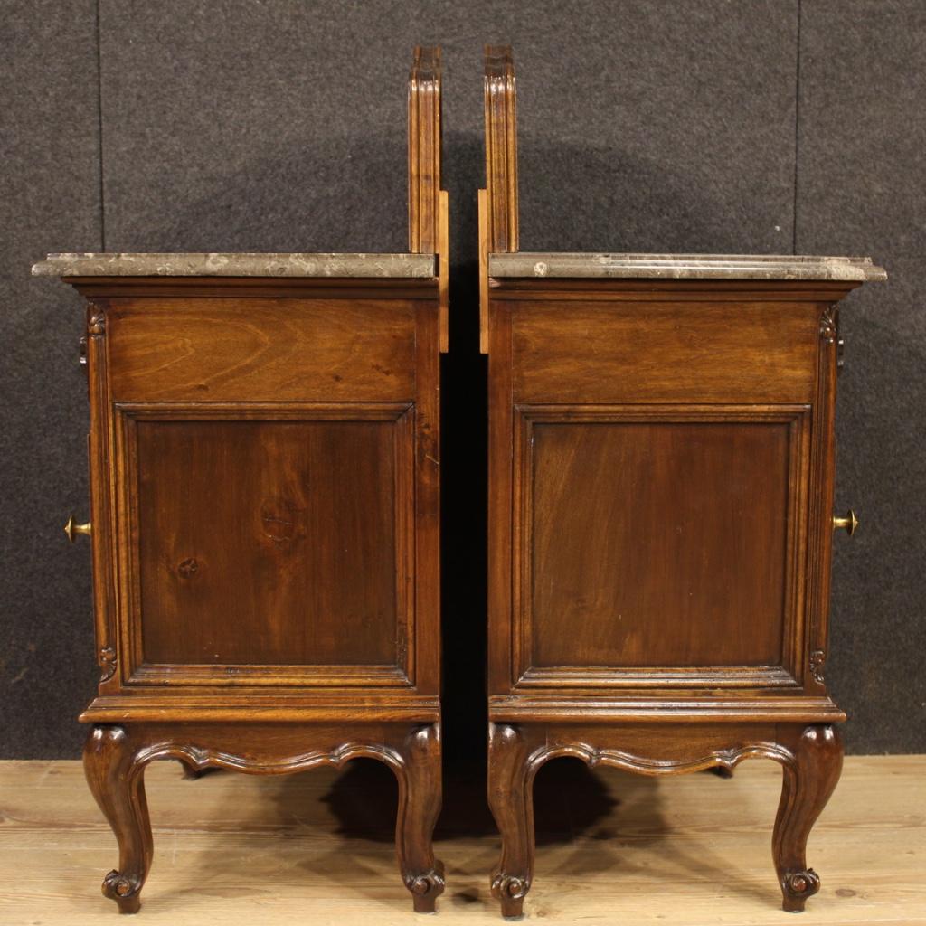 Pair of 20th Century Walnut Wood and Marble-Top Italian Nightstands, 1950 4