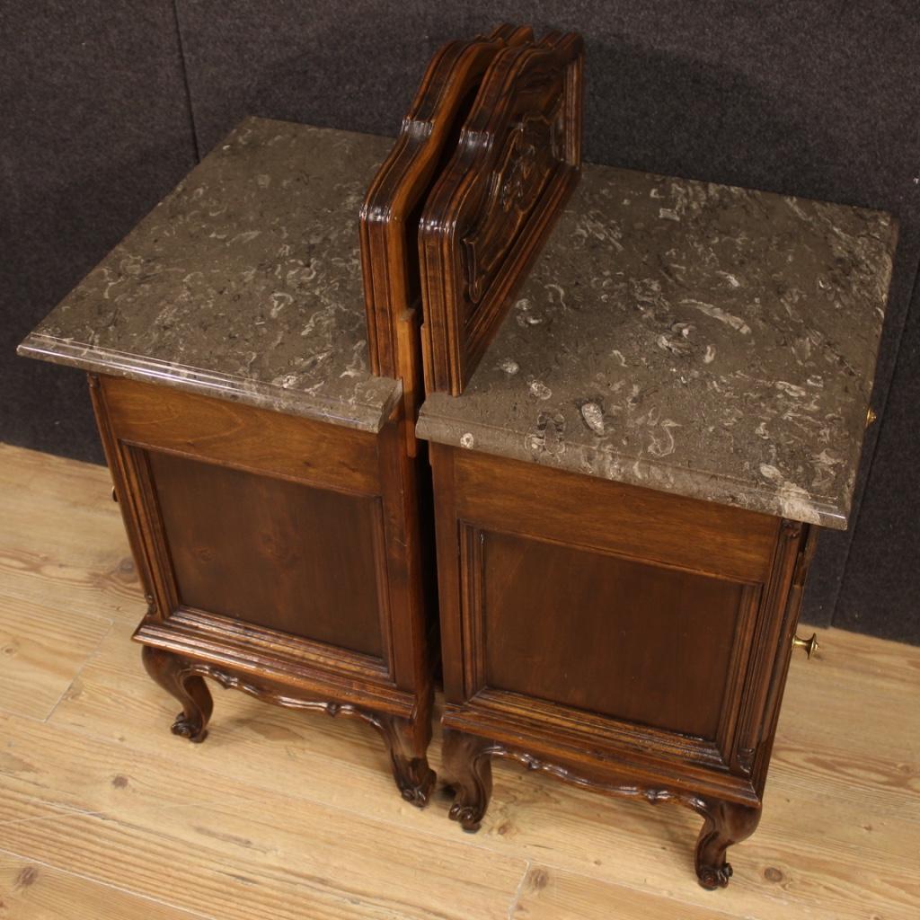 Pair of 20th Century Walnut Wood and Marble-Top Italian Nightstands, 1950 6
