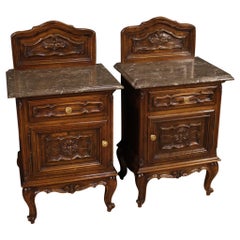 Pair of 20th Century Walnut Wood and Marble-Top Italian Nightstands, 1950