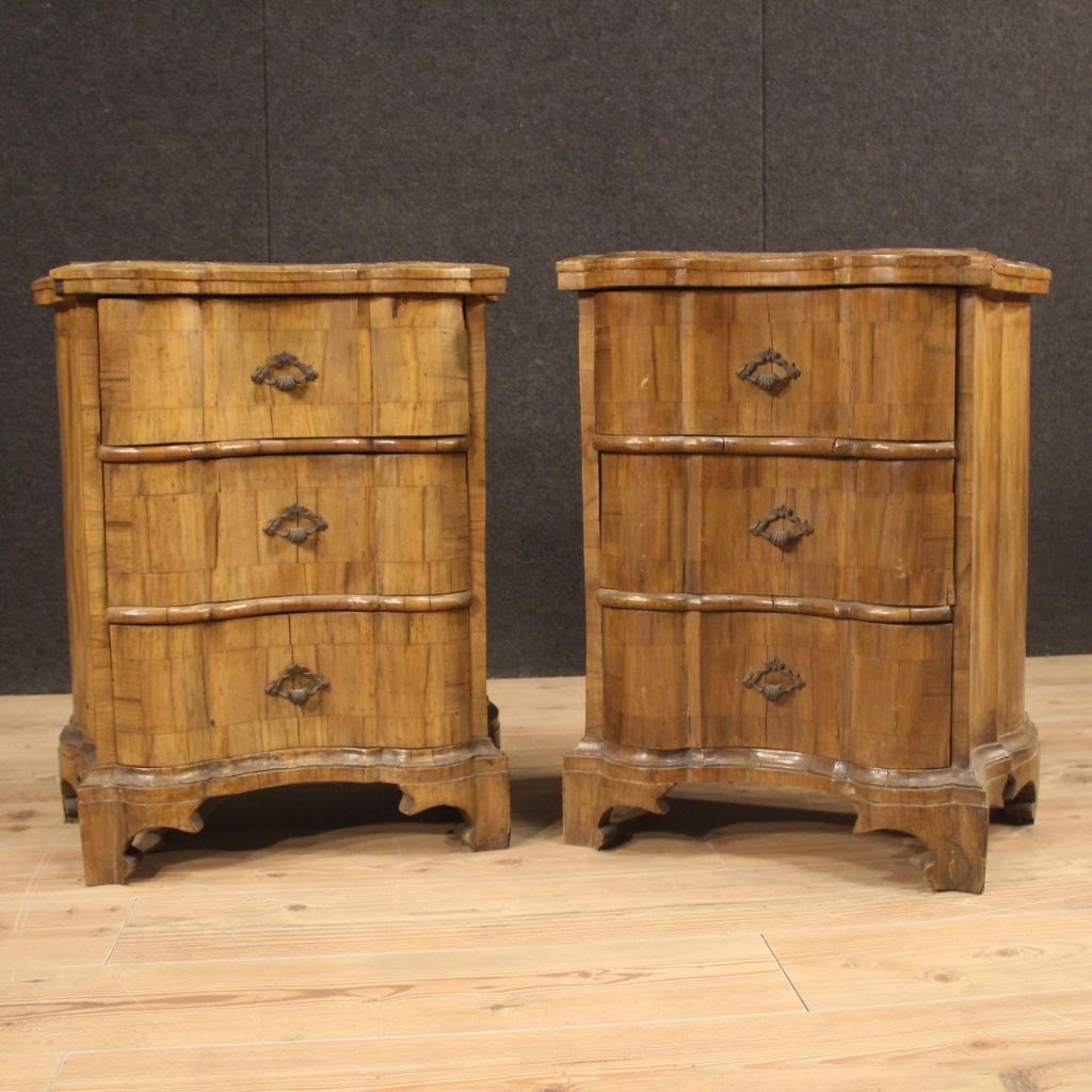 Pair of 20th Century Walnut Wood Venetian Bedside Tables, 1960 2