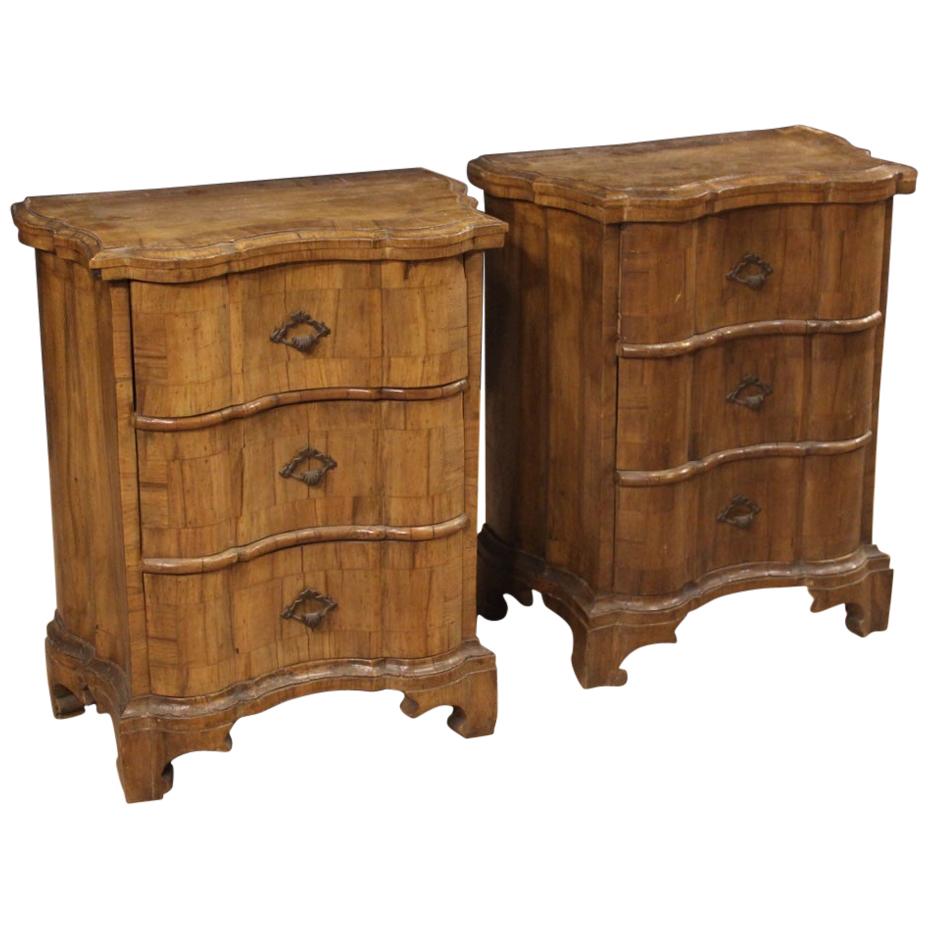 Pair of 20th Century Walnut Wood Venetian Bedside Tables, 1960