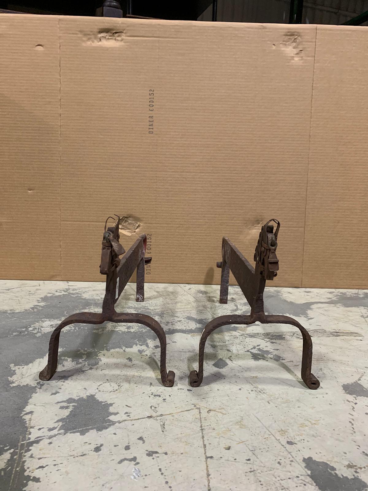 Pair of 20th century whimsical primitive horse andirons.