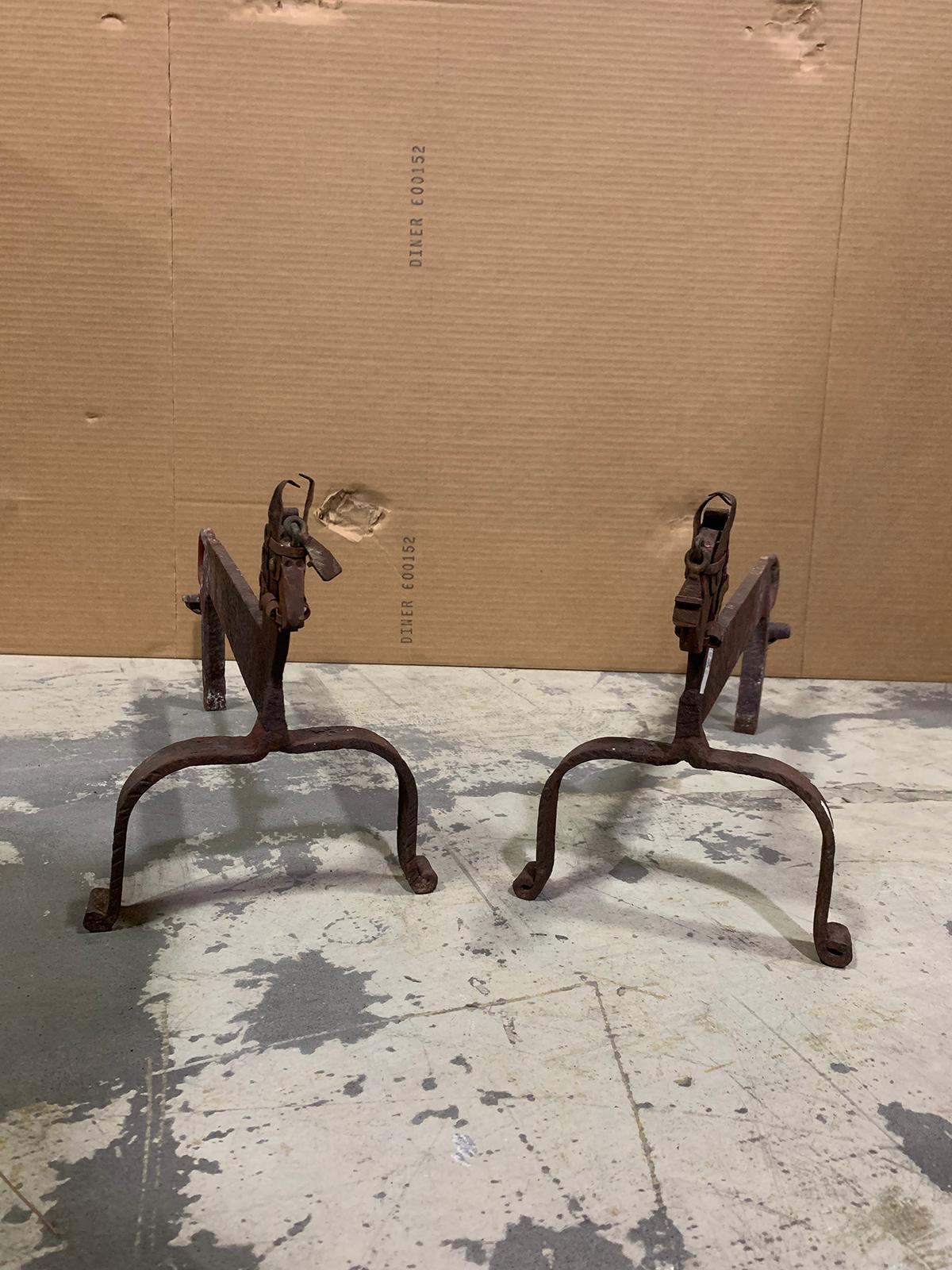 Pair of 20th Century Whimsical Primitive Horse Andirons For Sale 3