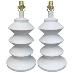 Pair of 20th Century White Plaster Lamps In the Style of Giacometti