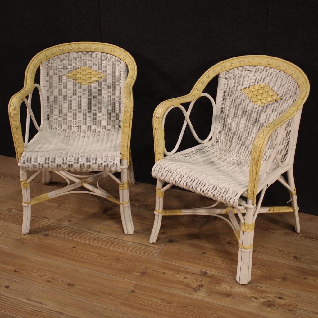 Pair of 20th Century White Wicker Italian Vintage Armchairs, 1980 In Good Condition In Vicoforte, Piedmont