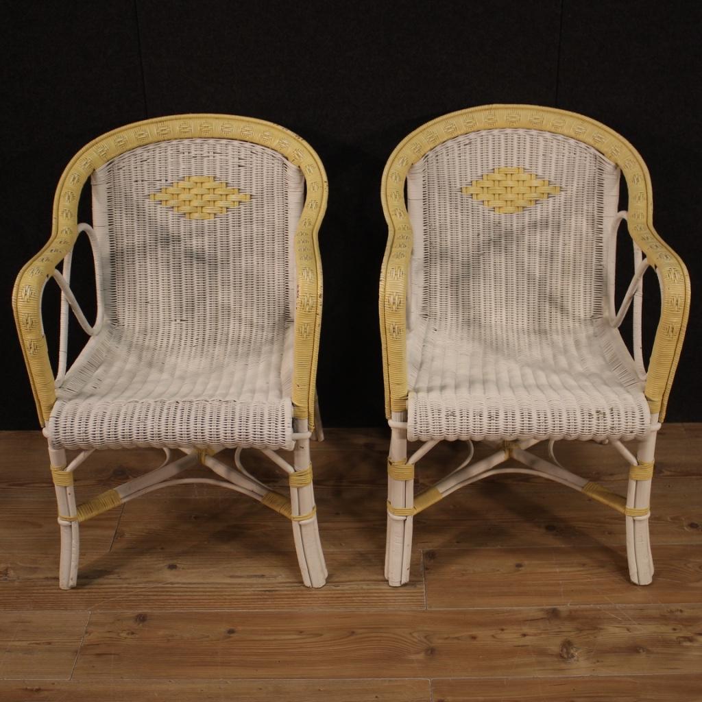 Pair of 20th Century White Wicker Italian Vintage Armchairs, 1980 1