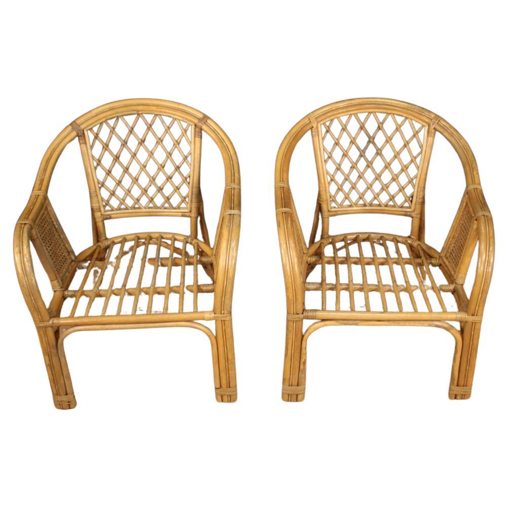 Pair of 20th Century Wicker Italian Armchairs, 1960 For Sale