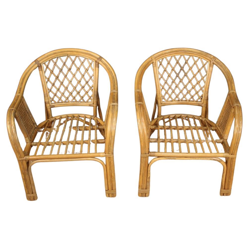 Pair of 20th Century Wicker Italian Armchairs, 1960s