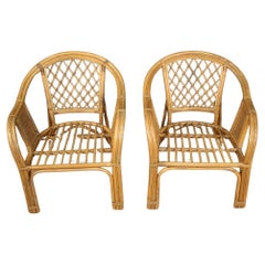 Vintage Pair of 20th Century Wicker Italian Armchairs, 1960s