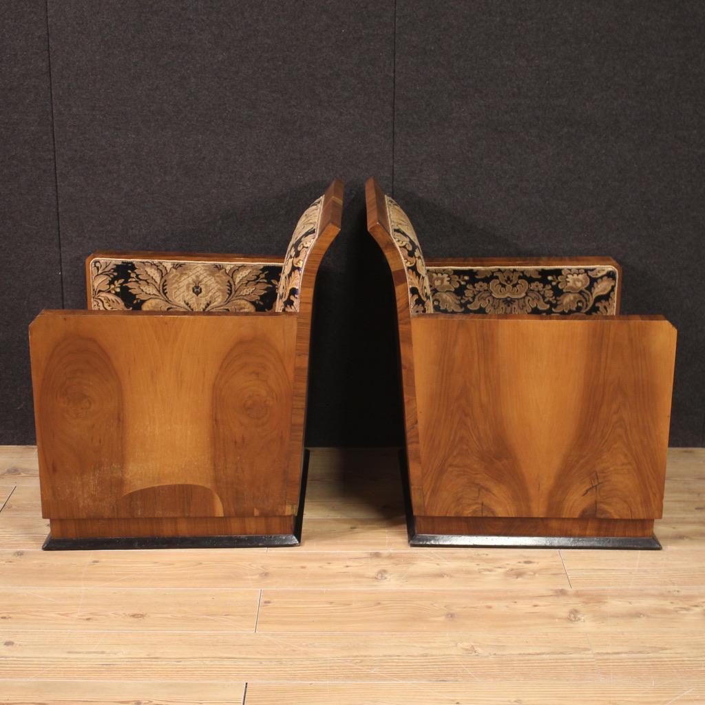 Pair of 20th Century Wood and Fabric Art Deco Italian Armchairs, 1930 6