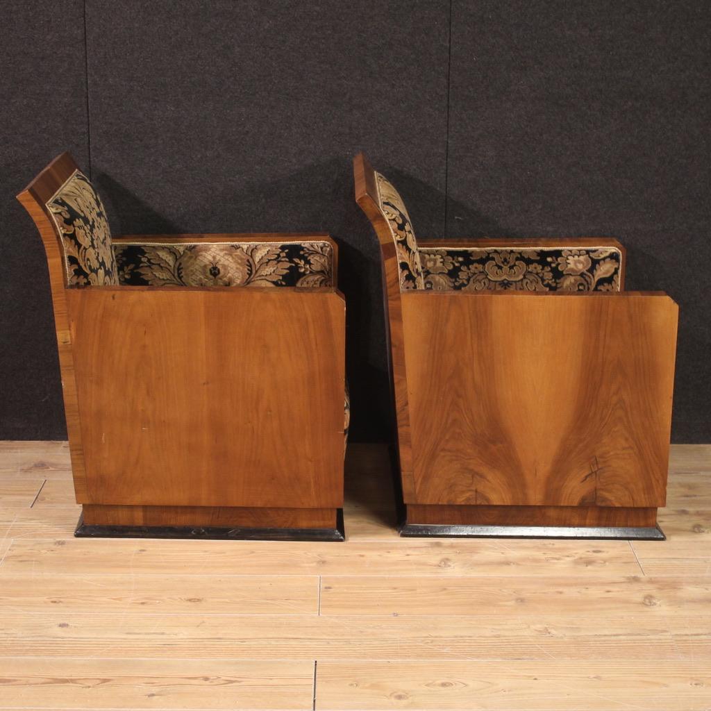 Pair of 20th Century Wood and Fabric Art Deco Italian Armchairs, 1930 8