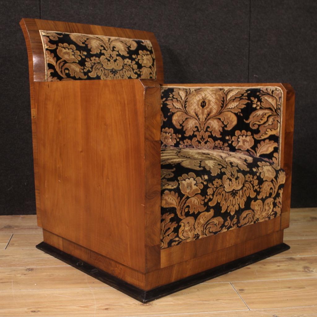 Mid-20th Century Pair of 20th Century Wood and Fabric Art Deco Italian Armchairs, 1930