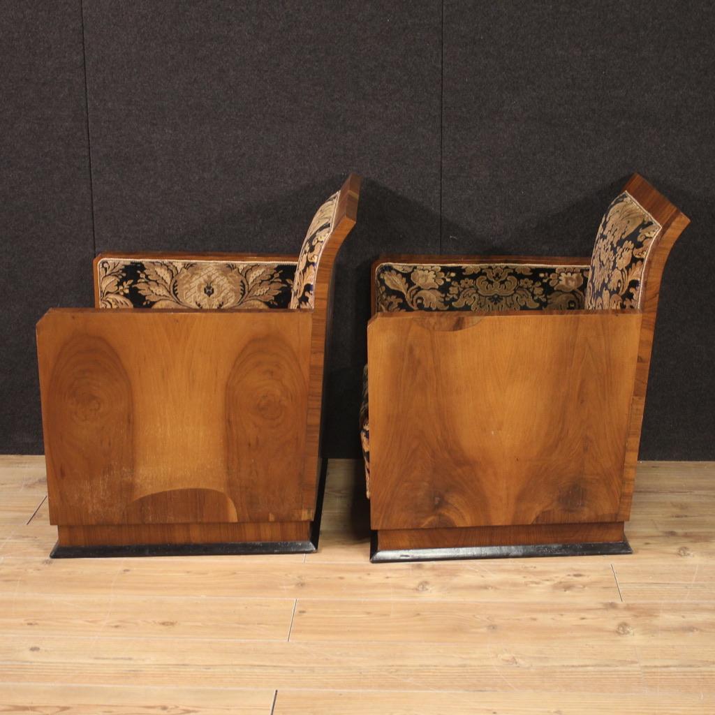 Pair of 20th Century Wood and Fabric Art Deco Italian Armchairs, 1930 2