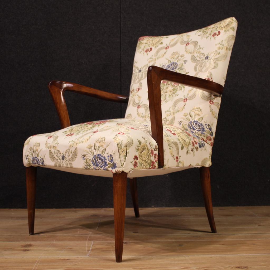 Pair of 20th Century Wood and Fabric Italian Armchairs, 1950 Bon état - En vente à Vicoforte, Piedmont