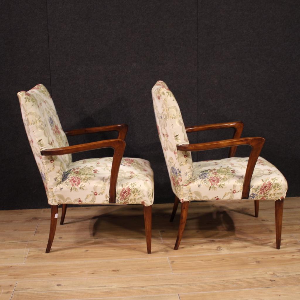 Mid-20th Century Pair of 20th Century Wood and Fabric Italian Armchairs, 1950 en vente