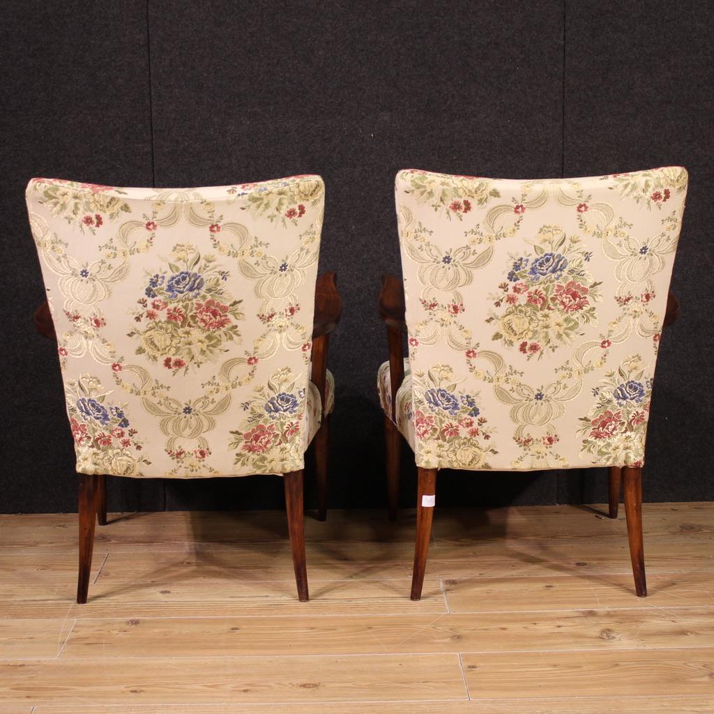 Tissu Pair of 20th Century Wood and Fabric Italian Armchairs, 1950 en vente