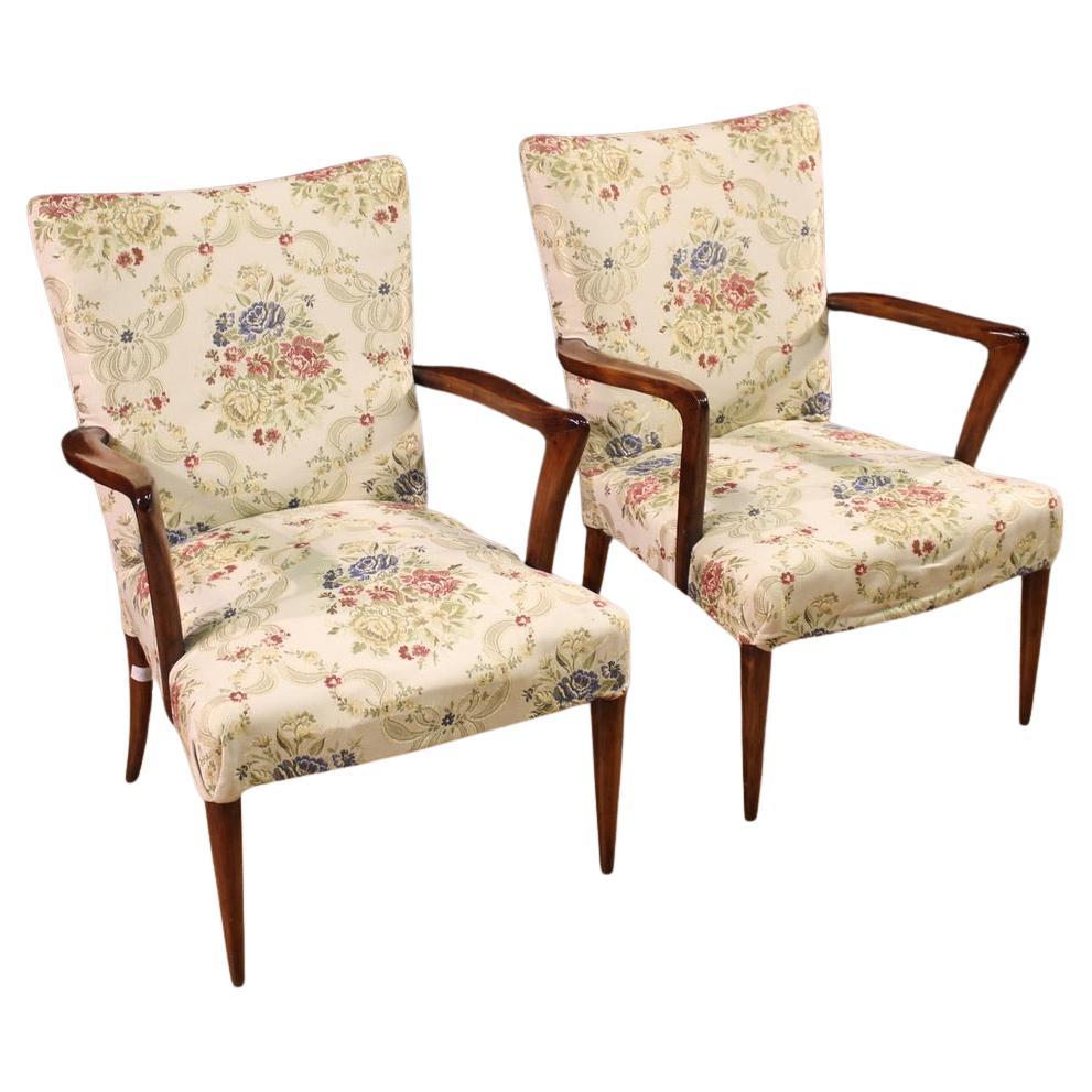 Pair of 20th Century Wood and Fabric Italian Armchairs, 1950 en vente