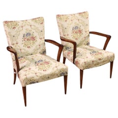 Pair of 20th Century Wood and Fabric Italian Armchairs, 1950