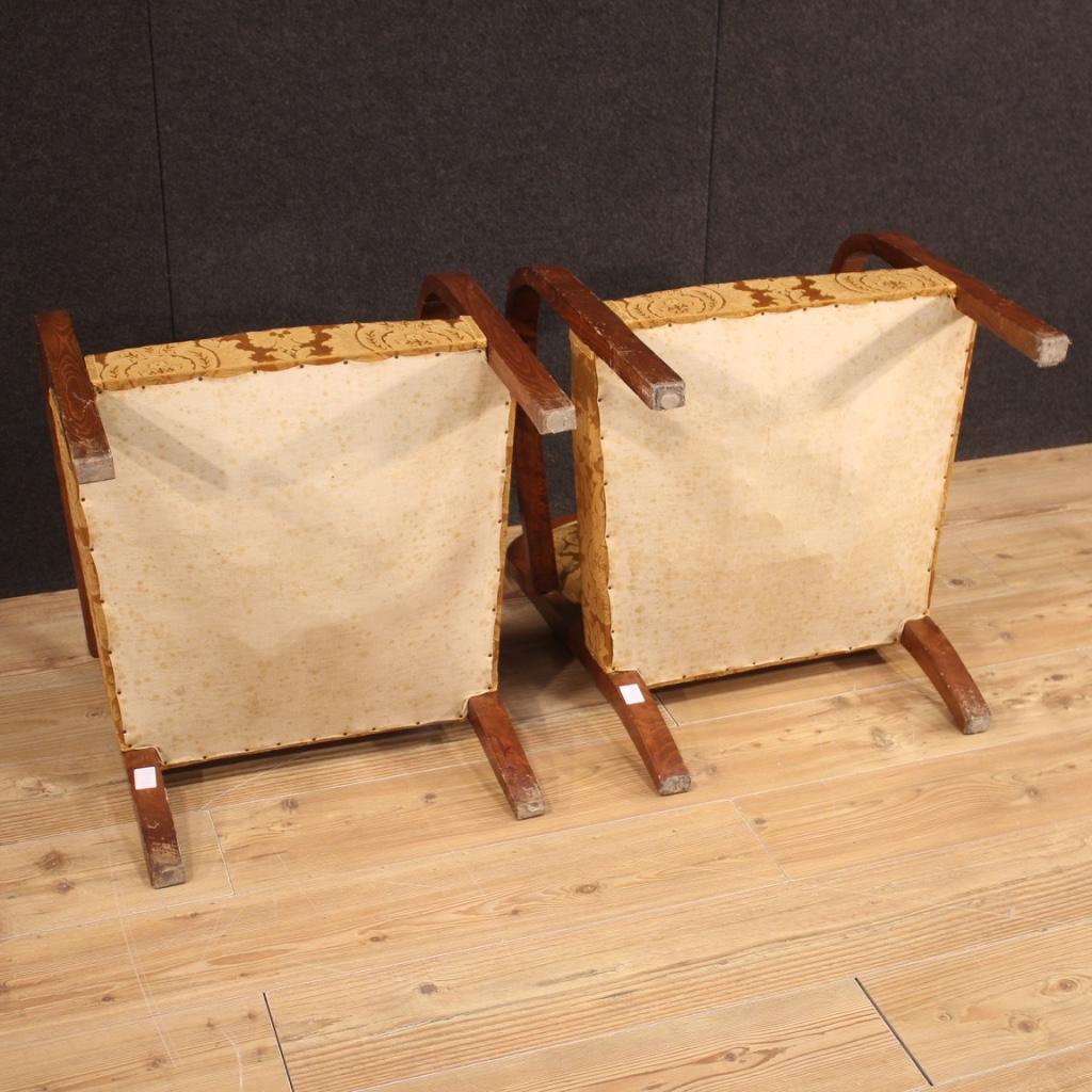 Paar italienische Sessel aus Holz und Stoff im Art-déco-Stil des 20. Jahrhunderts, 1950 im Angebot 6