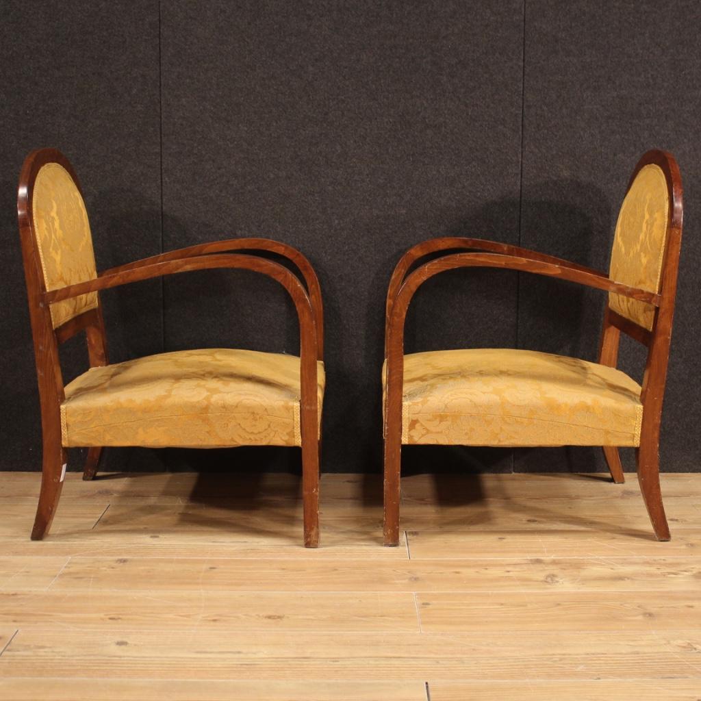 Paar italienische Sessel aus Holz und Stoff im Art-déco-Stil des 20. Jahrhunderts, 1950 im Angebot 7