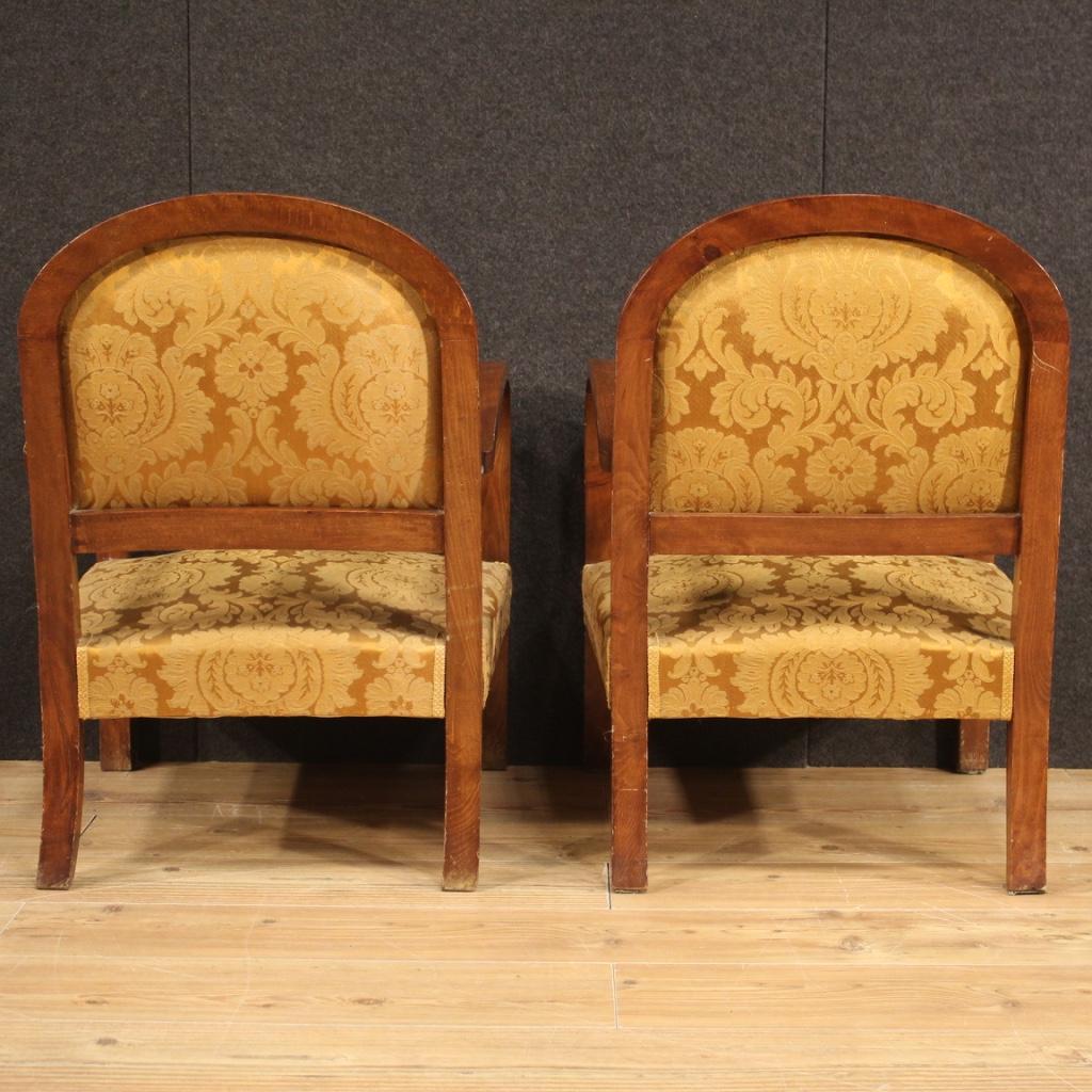 Paar italienische Sessel aus Holz und Stoff im Art-déco-Stil des 20. Jahrhunderts, 1950 im Angebot 2