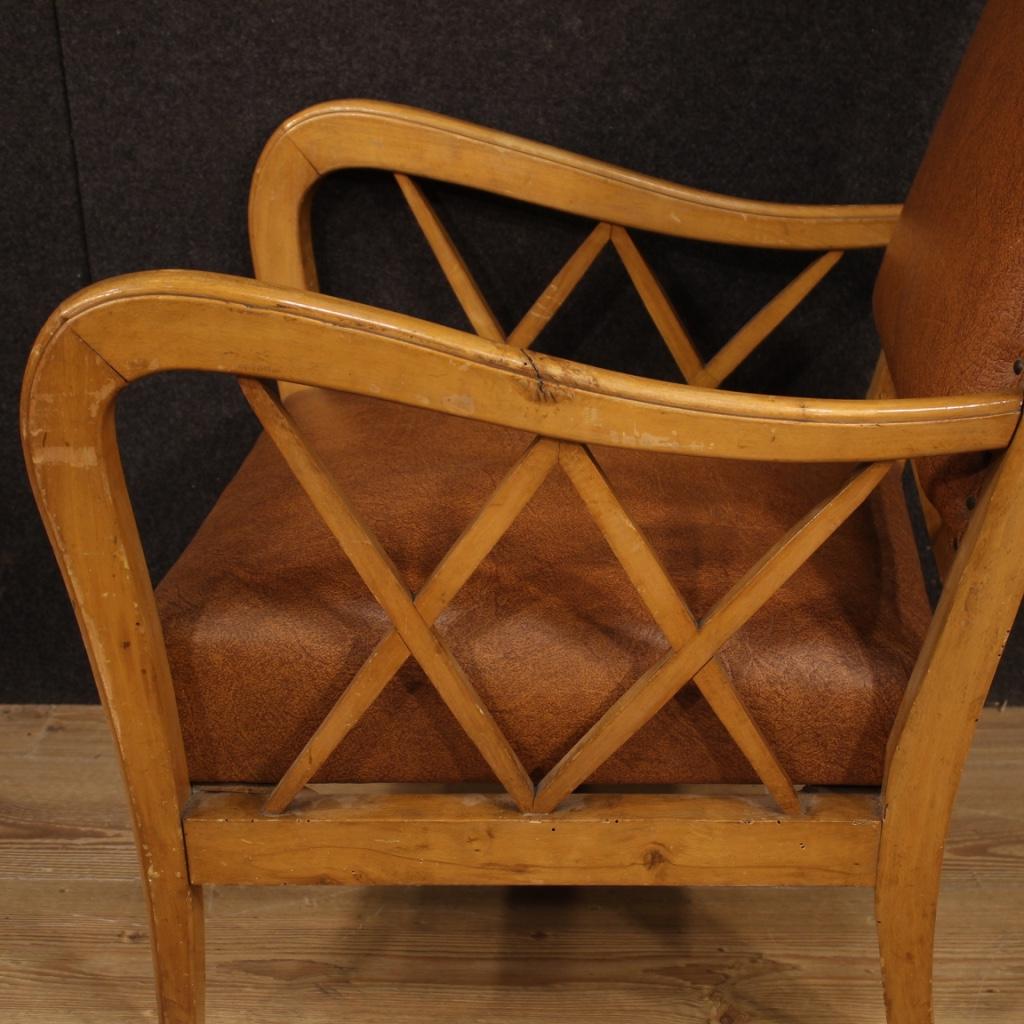 Pair of 20th Century Wood and Faux Leather Italian Design Armchairs, 1960 For Sale 7