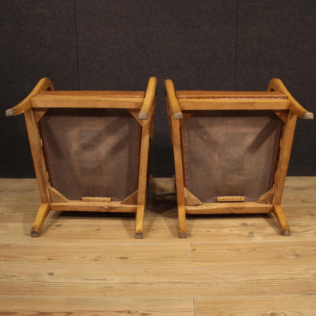 Pair of 20th Century Wood and Faux Leather Italian Design Armchairs, 1960 For Sale 8
