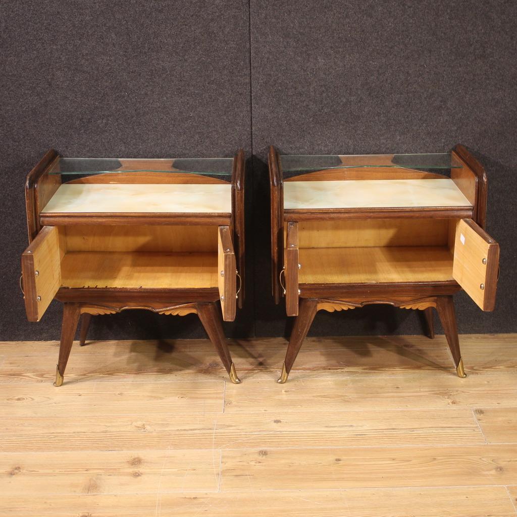Pair of 20th Century Wood and Glass Modern Design Italian Bedside Tables, 1950s For Sale 6