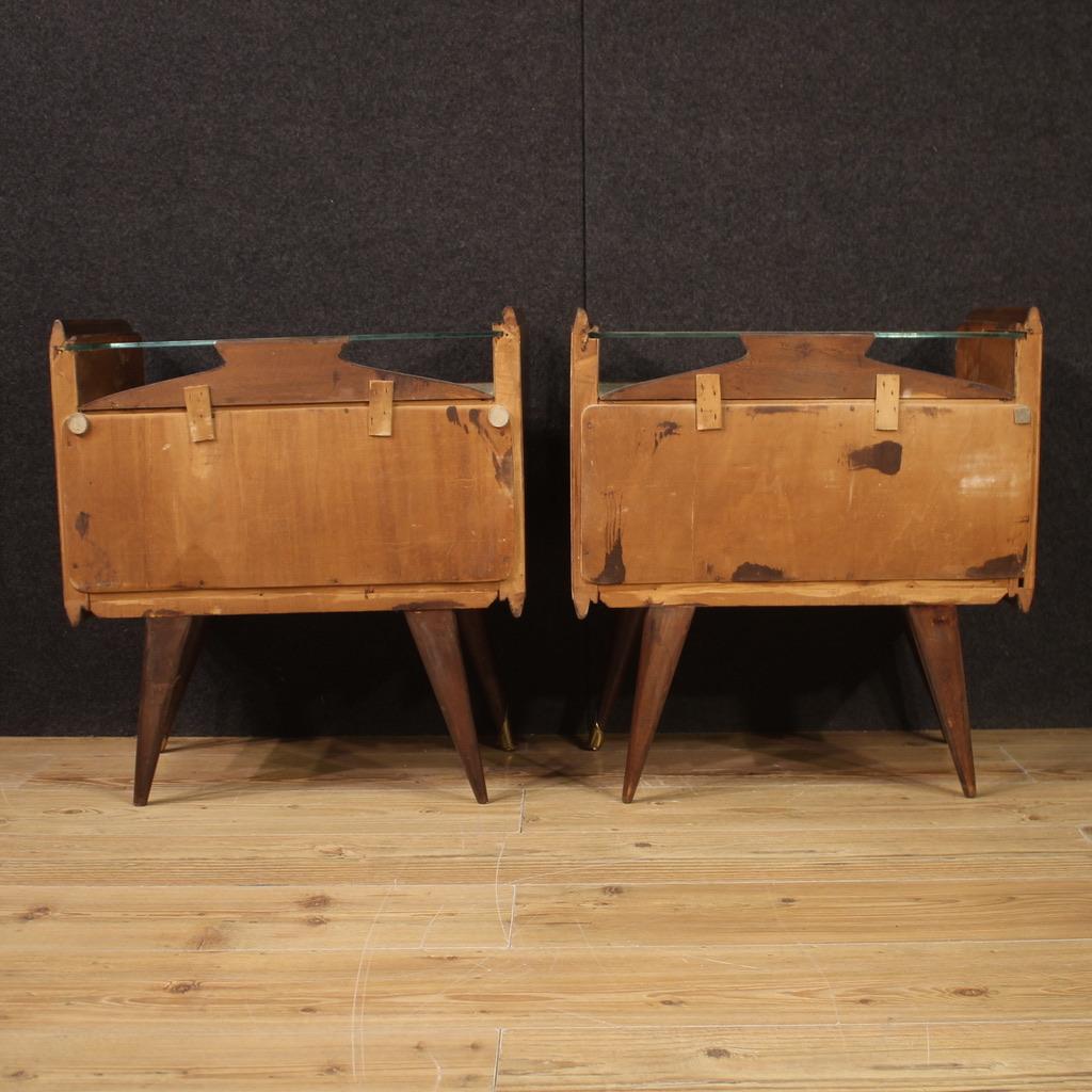 Pair of 20th Century Wood and Glass Modern Design Italian Bedside Tables, 1950s For Sale 1