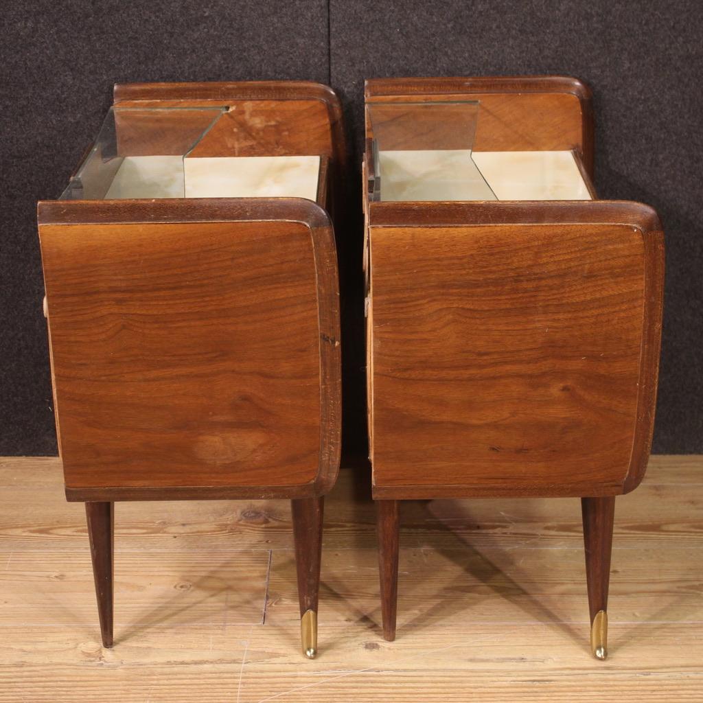 Pair of 20th Century Wood and Glass Modern Design Italian Bedside Tables, 1950s For Sale 2