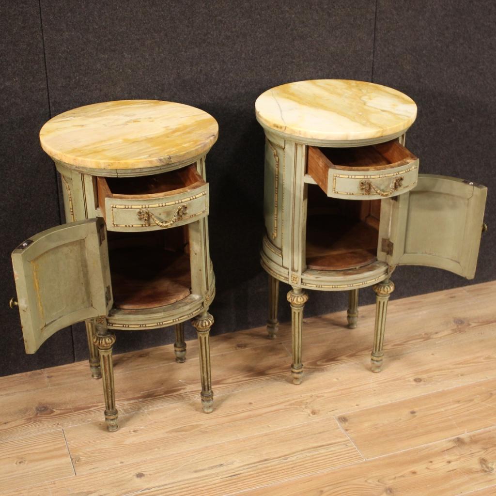 Mid-20th Century Pair of 20th Century Wood and Marble Louis XVI Style Italian Nightstands, 1950