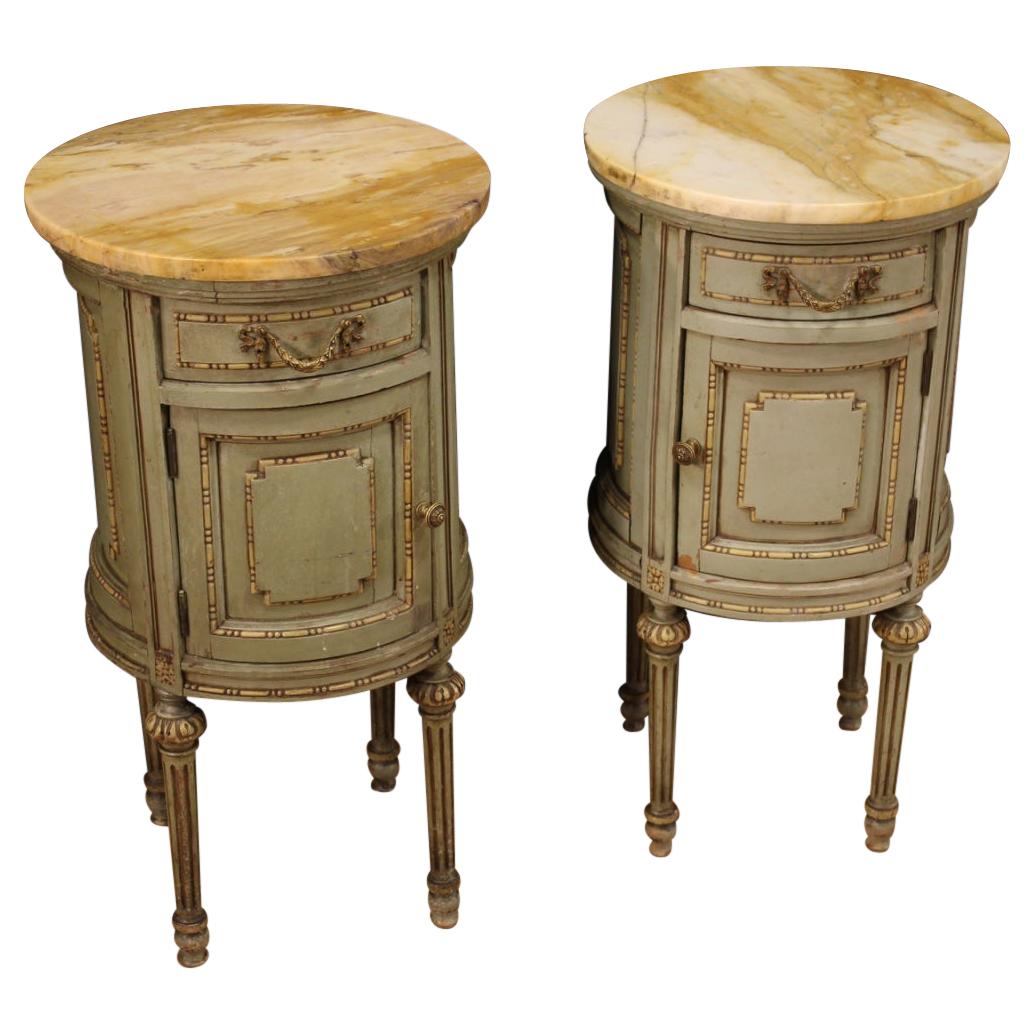 Pair of 20th Century Wood and Marble Louis XVI Style Italian Nightstands, 1950
