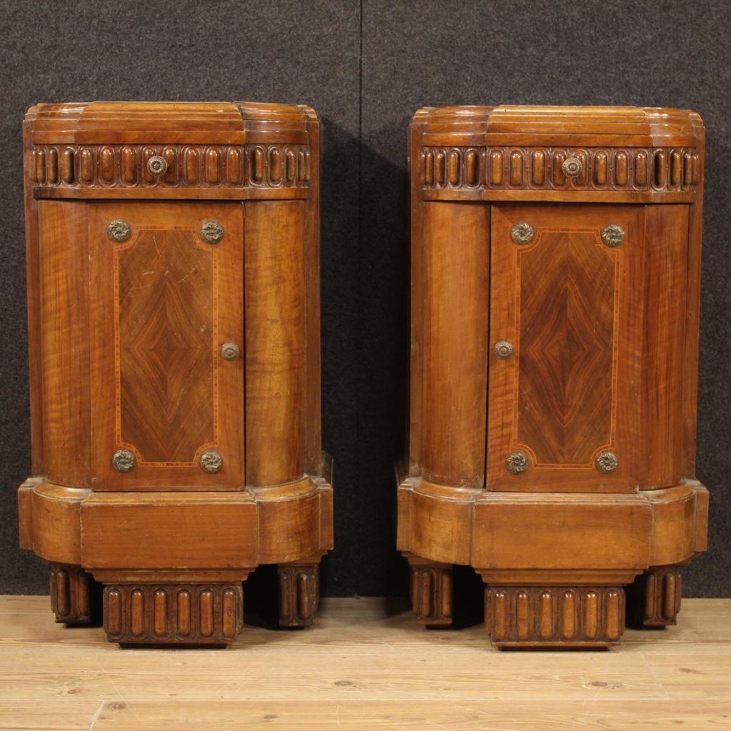 Pair of 20th Century Wood and Marble Top Art Deco Italian Bedside Tables, 1930 3