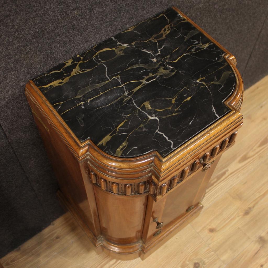 Pair of 20th Century Wood and Marble Top Art Deco Italian Bedside Tables, 1930 4