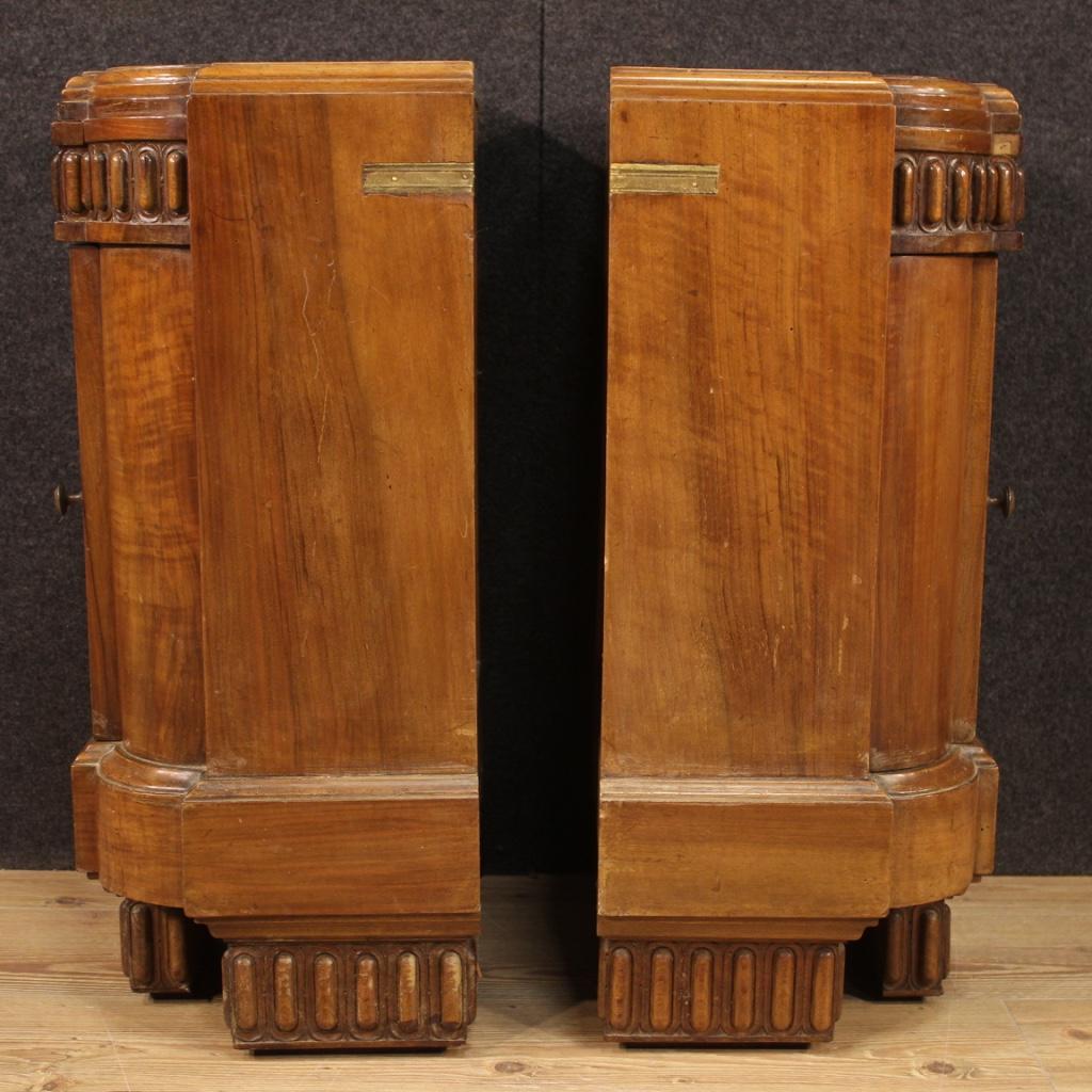 Pair of 20th Century Wood and Marble Top Art Deco Italian Bedside Tables, 1930 5