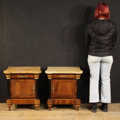 Pair of 20th-Century Italian Bedside Tables with Wood and Marble Tops, 1980