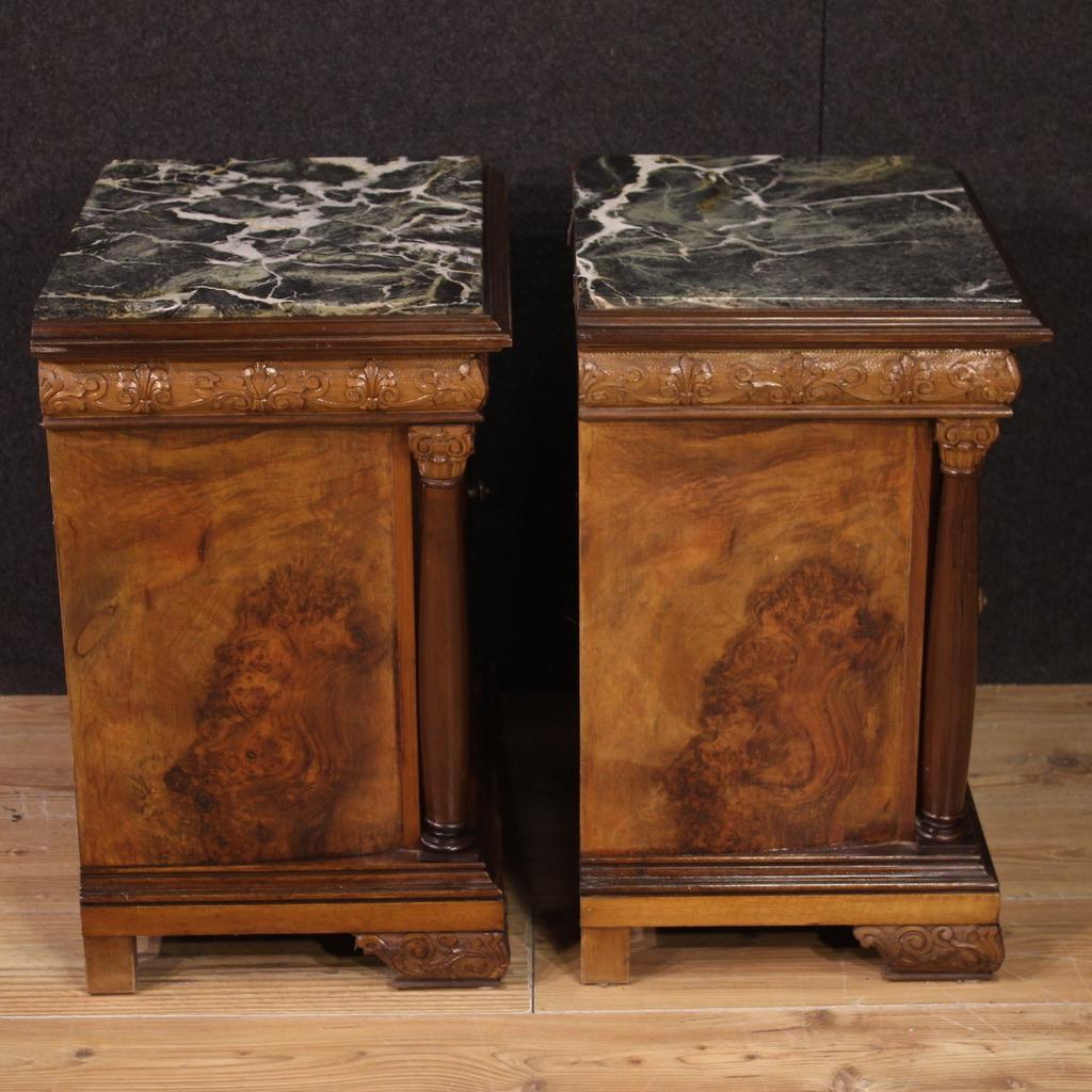 Pair of 20th Century Wood and Marble Top Italian Empire Style Night Stands, 1960s In Good Condition For Sale In Vicoforte, Piedmont