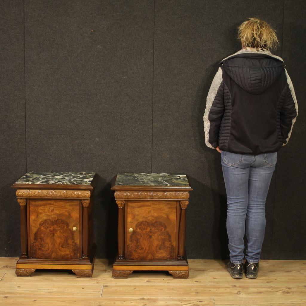 Mid-20th Century Pair of 20th Century Wood and Marble Top Italian Empire Style Night Stands, 1960s For Sale