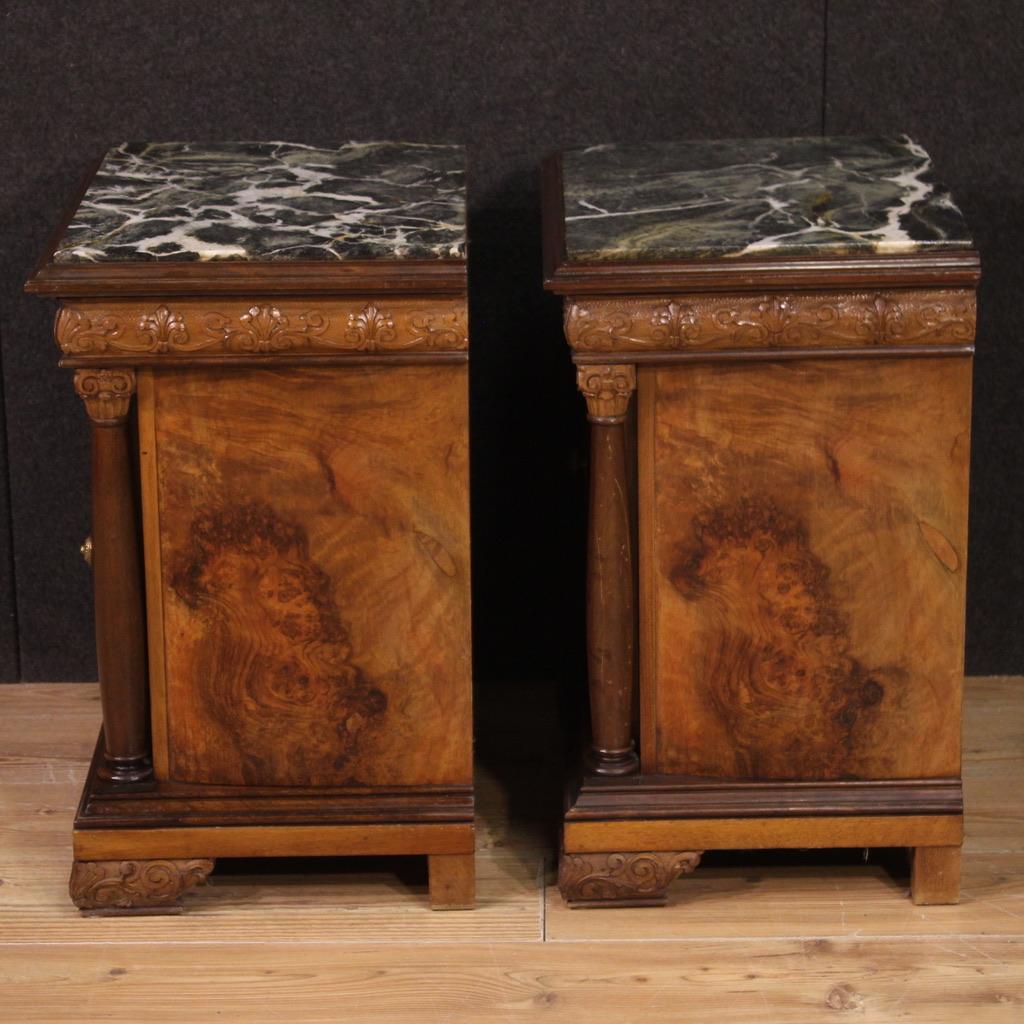 Pair of 20th Century Wood and Marble Top Italian Empire Style Night Stands, 1960s For Sale 2