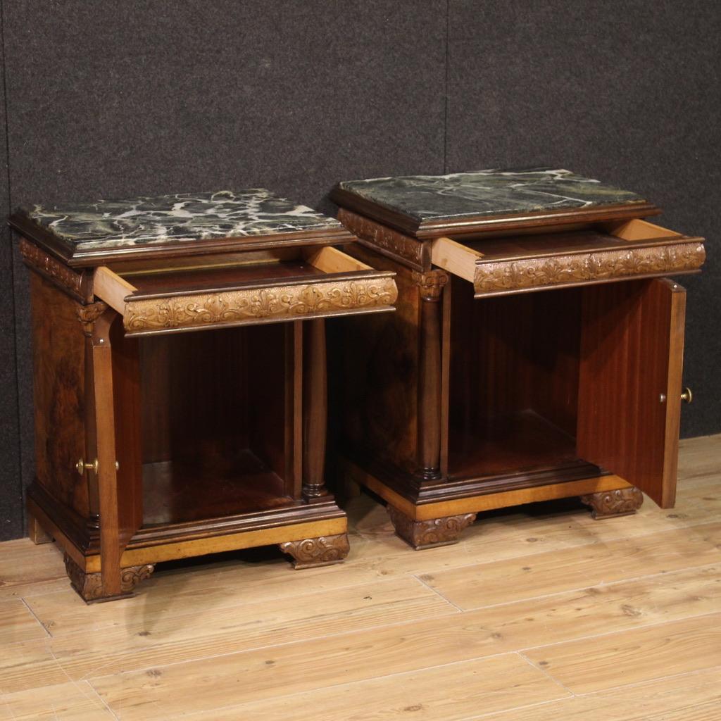 Pair of 20th Century Wood and Marble Top Italian Empire Style Night Stands, 1960s For Sale 4