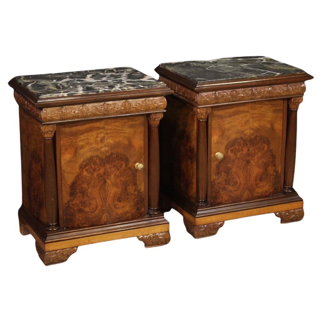 Zwei Nachttische im italienischen Empire-Stil aus Holz und mit Marmorplatte, 1960er Jahre