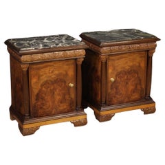 Pair of 20th Century Wood and Marble Top Italian Empire Style Night Stands, 1960s