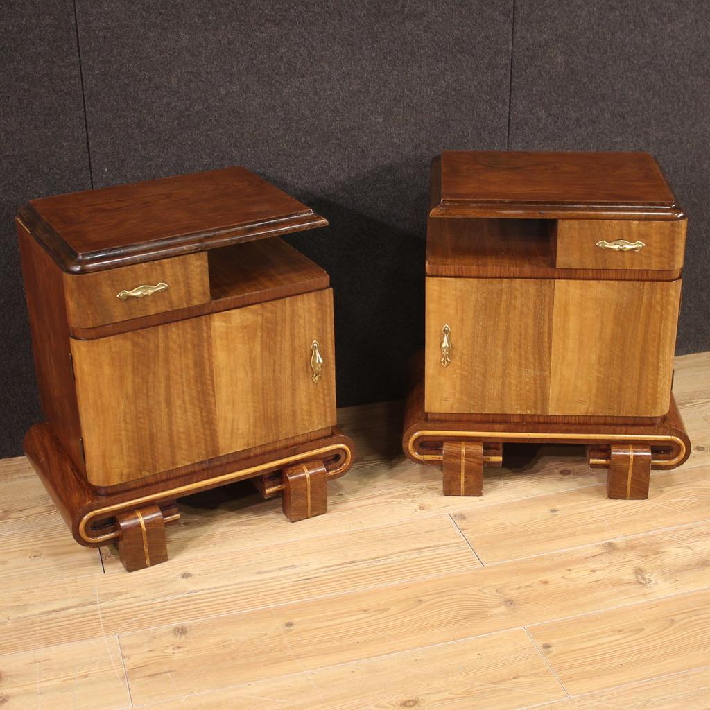 Pair of 20th Century Wood Art Deco Style Italian Bedside Tables, 1950s 2