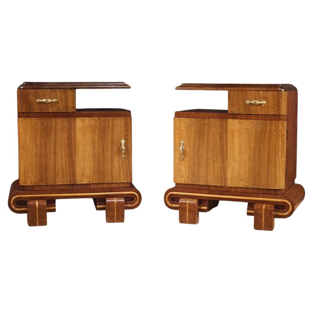 Pair of 20th Century Wood Art Deco Style Italian Bedside Tables, 1950s