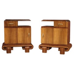 Pair of 20th Century Wood Art Deco Style Italian Bedside Tables, 1950s