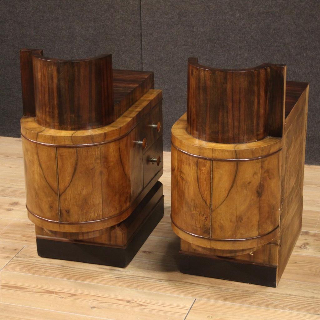 Pair of 20th Century Wood Art Deco Style Italian Bedside Tables, 1960 In Good Condition In Vicoforte, Piedmont