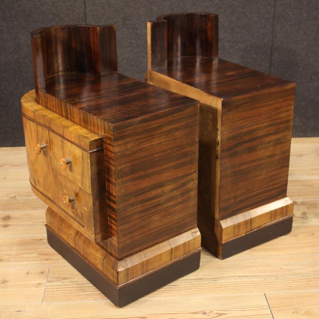 Pair of 20th Century Wood Art Deco Style Italian Bedside Tables, 1960 1