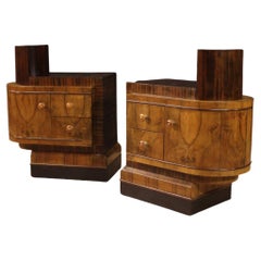 Pair of 20th Century Wood Art Deco Style Italian Bedside Tables, 1960