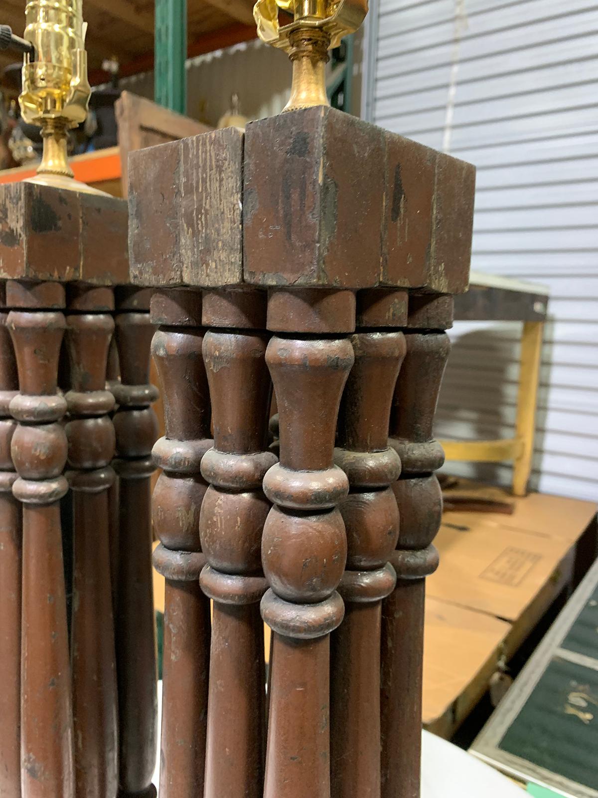 Pair of 20th Century Wood Bundle Prickets as Lamps For Sale 1